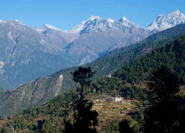 Sermathang village with the backdrop of Langtang mountains