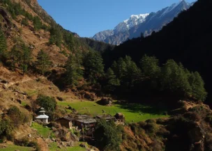 Peaceful valleys and snow peaks in Tsum Valley Nepal